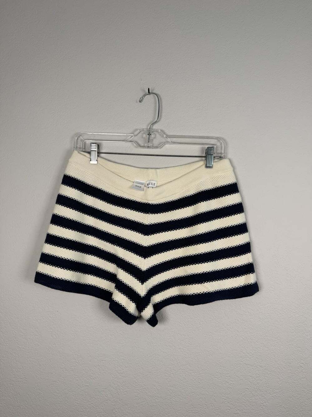 Kule Women Agnes Striped Navy Cream Shorts Cotton Athleisure Pull On M Nautical